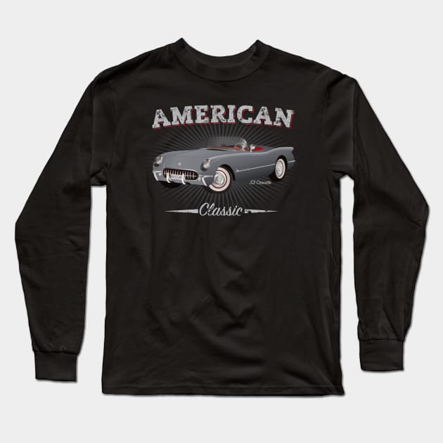 Retro American Classic 1953 Corvette T-Shirt Design Long Sleeve T-Shirt by funkymonkeytees